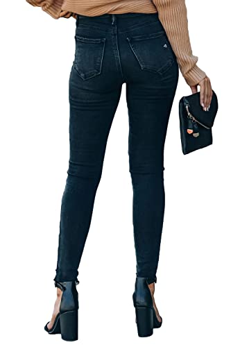 Allimy Women's High Rise Skinny Stretch Ripped Jeans High Waisted Destroyed Denim Pants