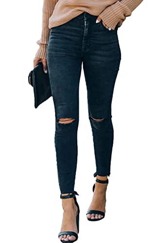 Allimy Women's High Rise Skinny Stretch Ripped Jeans High Waisted Destroyed Denim Pants