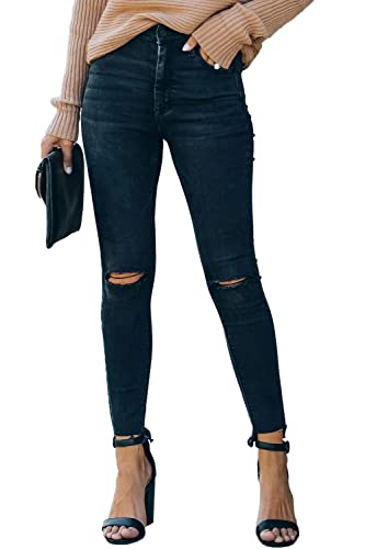 Allimy Women's High Rise Skinny Stretch Ripped Jeans High Waisted Destroyed Denim Pants