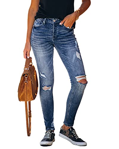 Allimy Women's High Rise Skinny Stretch Ripped Jeans High Waisted Destroyed Denim Pants