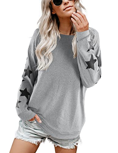 Blooming Jelly Womens Knit Pullover Sweaters Crewneck Long Sleeve Star Print Lightweight Cute Top