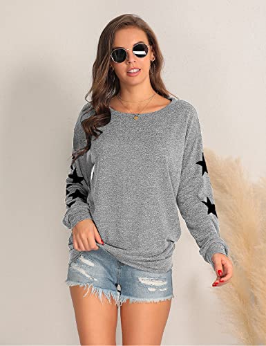Blooming Jelly Womens Knit Pullover Sweaters Crewneck Long Sleeve Star Print Lightweight Cute Top