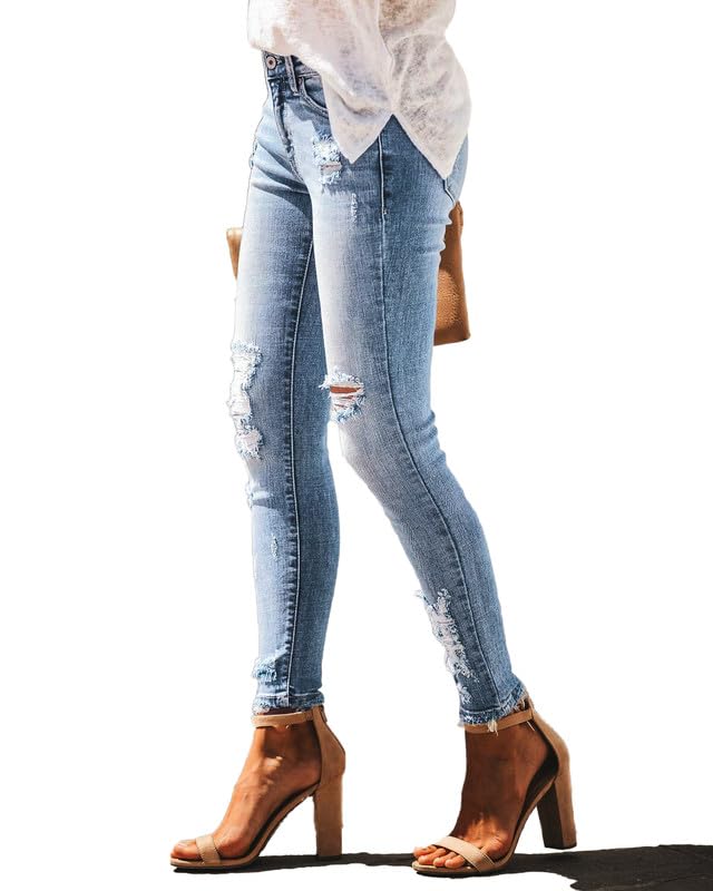 Allimy Women's High Rise Skinny Stretch Ripped Jeans High Waisted Destroyed Denim Pants