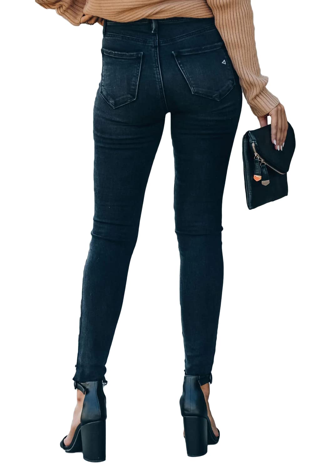 Allimy Women's High Rise Skinny Stretch Ripped Jeans High Waisted Destroyed Denim Pants