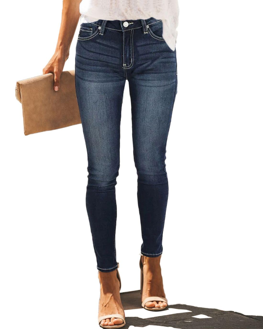 Allimy Women's High Rise Skinny Stretch Ripped Jeans High Waisted Destroyed Denim Pants