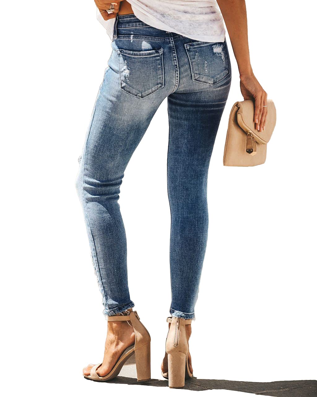 Allimy Women's High Rise Skinny Stretch Ripped Jeans High Waisted Destroyed Denim Pants