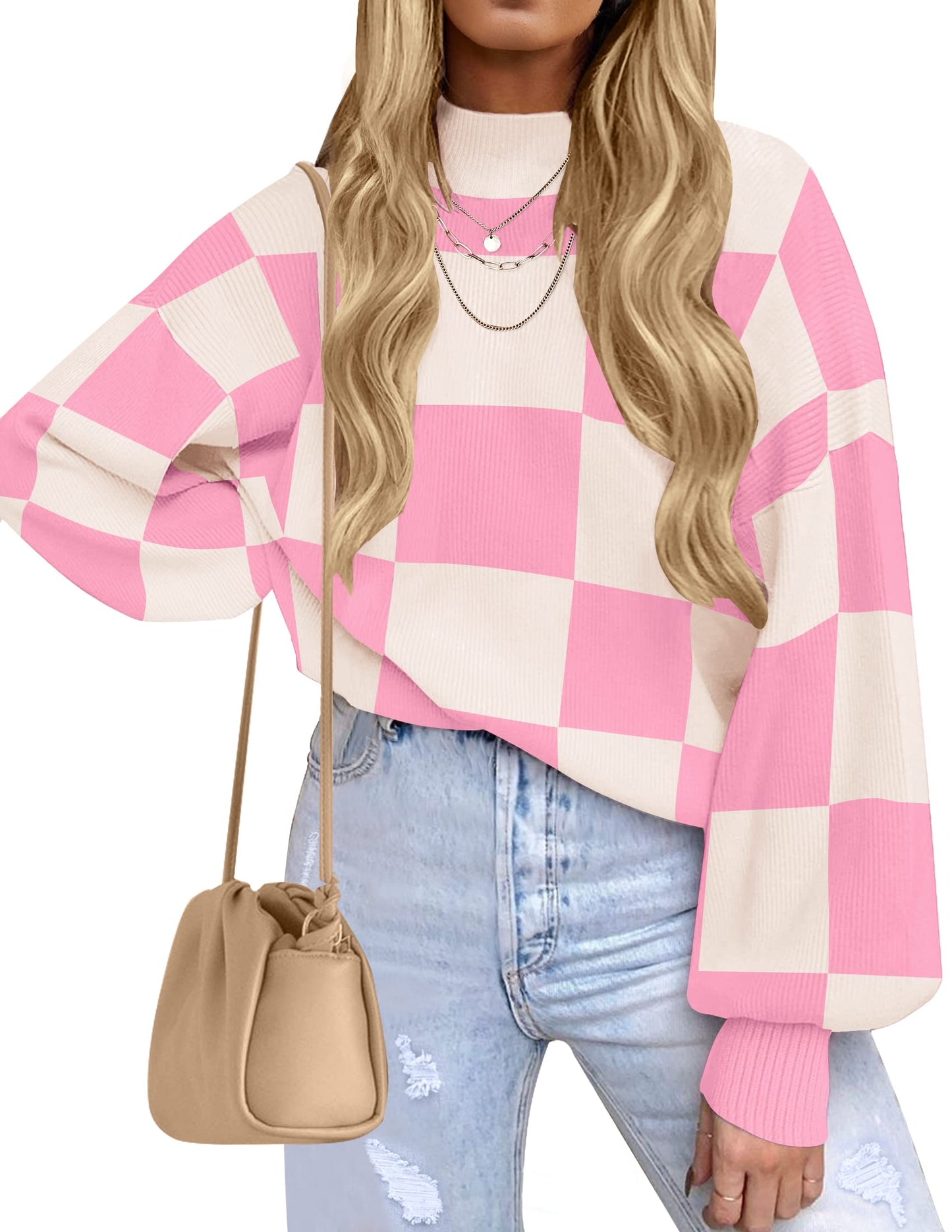 ZESICA Women's 2024 Fall Fashion Turtleneck Long Sleeve Striped Ribbed Knit Loose Pullover Sweater Tops