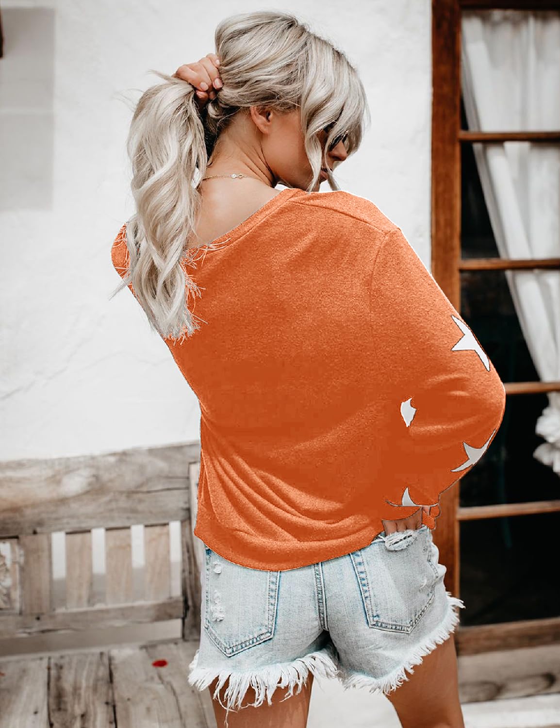 Blooming Jelly Womens Knit Pullover Sweaters Crewneck Long Sleeve Star Print Lightweight Cute Top