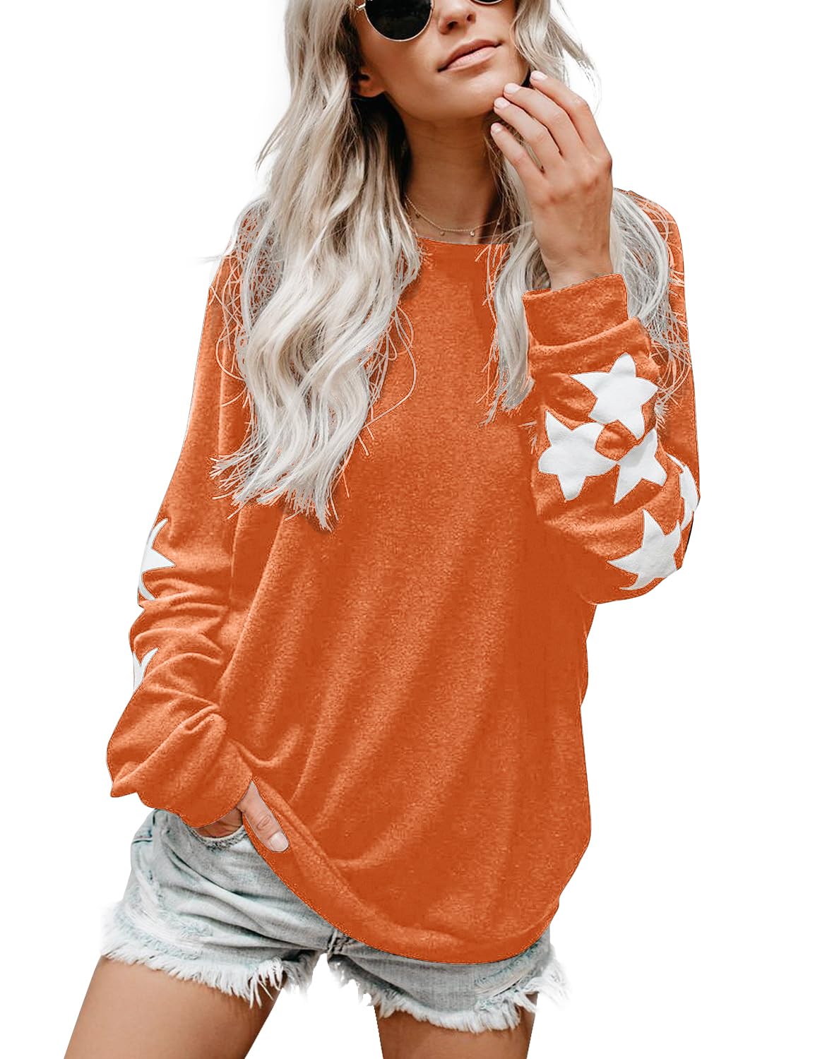 Blooming Jelly Womens Knit Pullover Sweaters Crewneck Long Sleeve Star Print Lightweight Cute Top