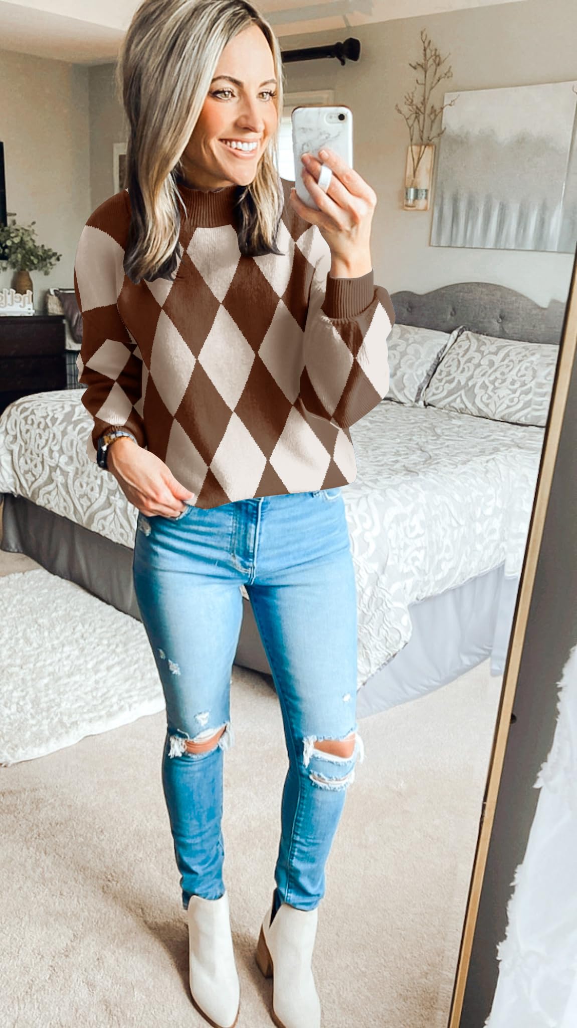 ZESICA Women's 2024 Fall Fashion Turtleneck Long Sleeve Striped Ribbed Knit Loose Pullover Sweater Tops