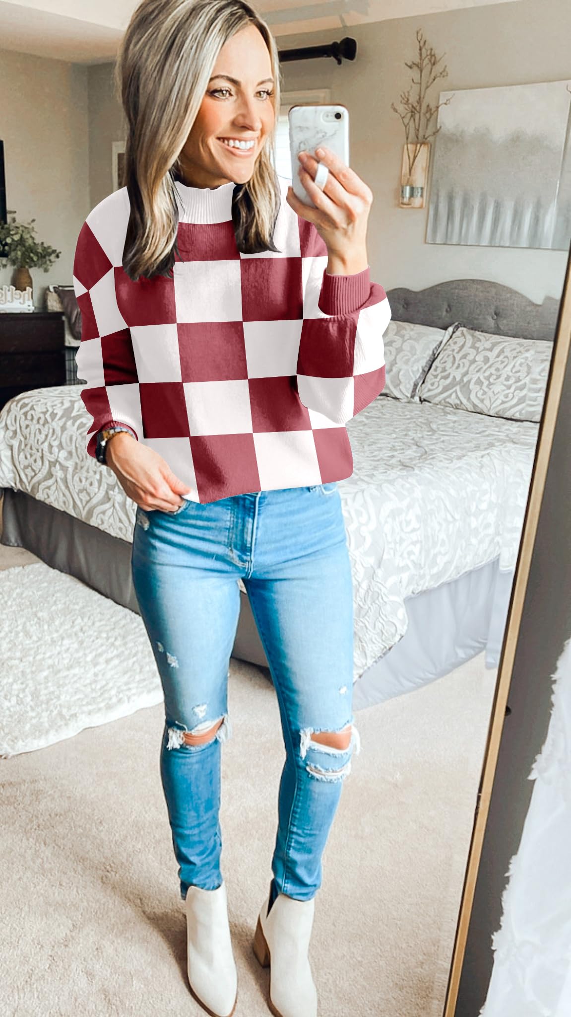 ZESICA Women's 2024 Fall Fashion Turtleneck Long Sleeve Striped Ribbed Knit Loose Pullover Sweater Tops