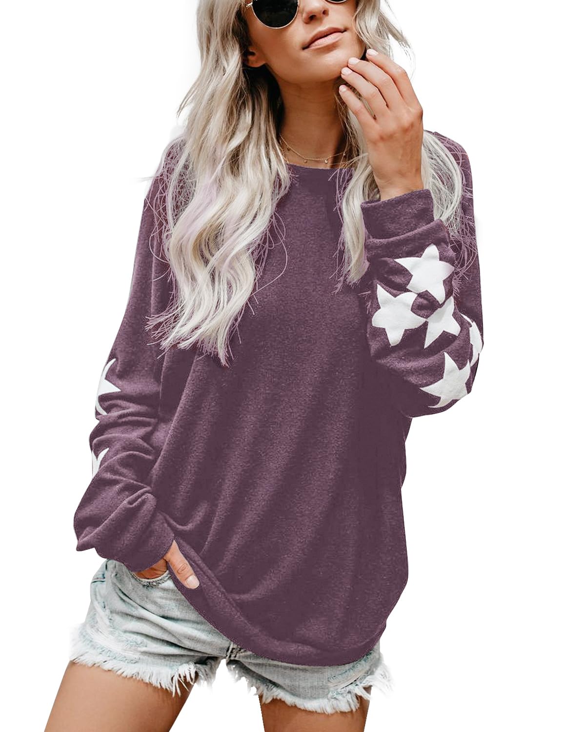Blooming Jelly Womens Knit Pullover Sweaters Crewneck Long Sleeve Star Print Lightweight Cute Top
