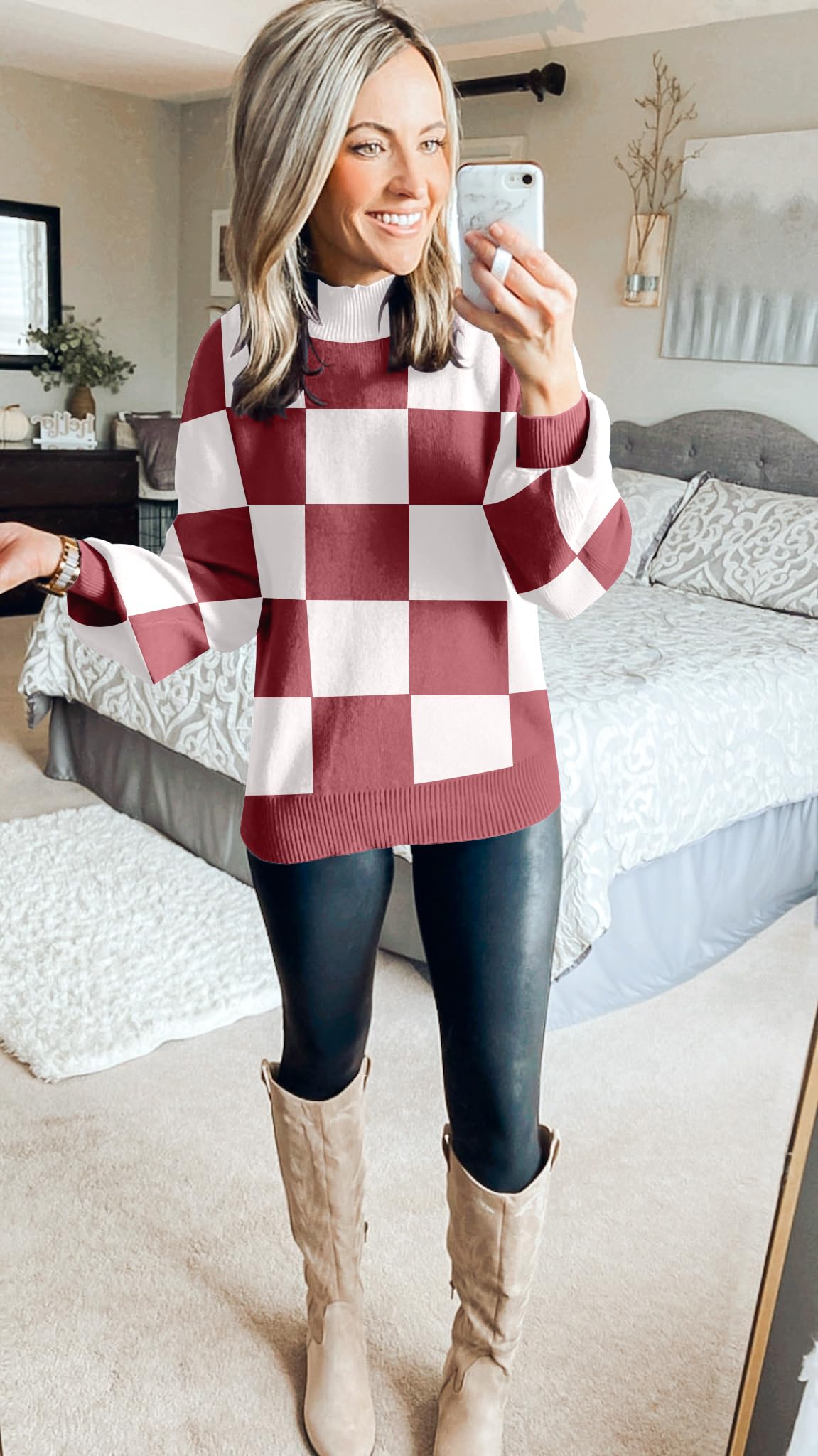 ZESICA Women's 2024 Fall Fashion Turtleneck Long Sleeve Striped Ribbed Knit Loose Pullover Sweater Tops