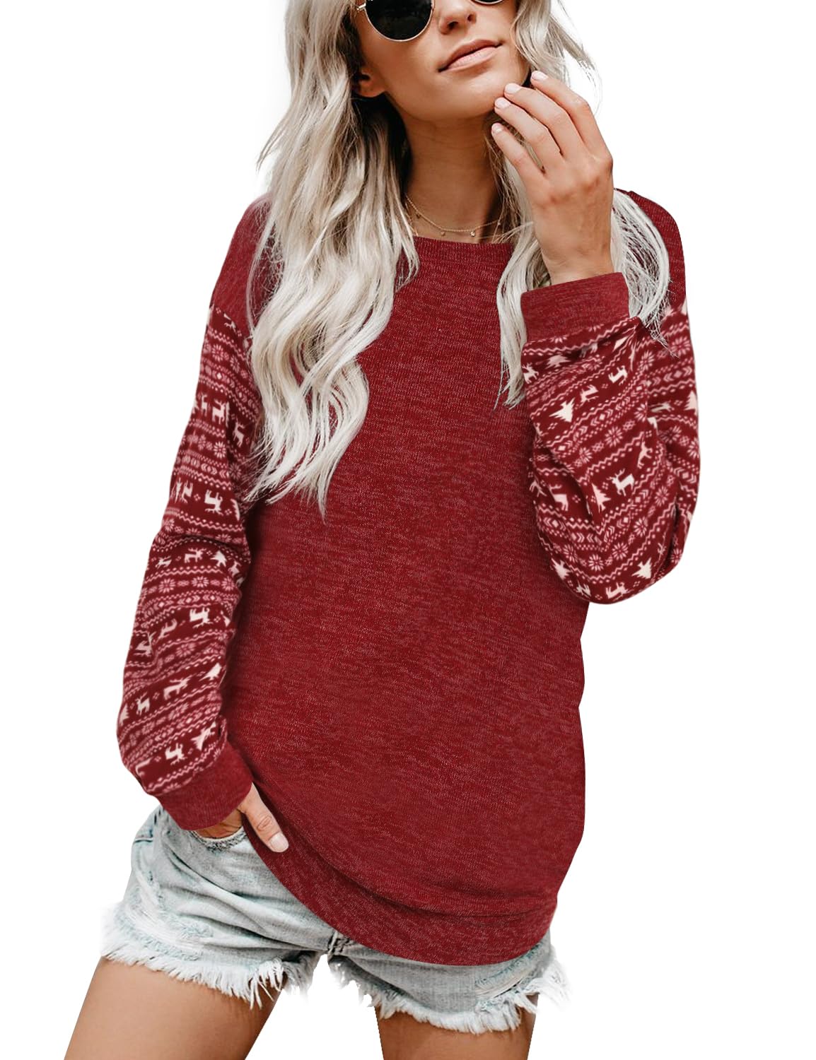 Blooming Jelly Womens Knit Pullover Sweaters Crewneck Long Sleeve Star Print Lightweight Cute Top