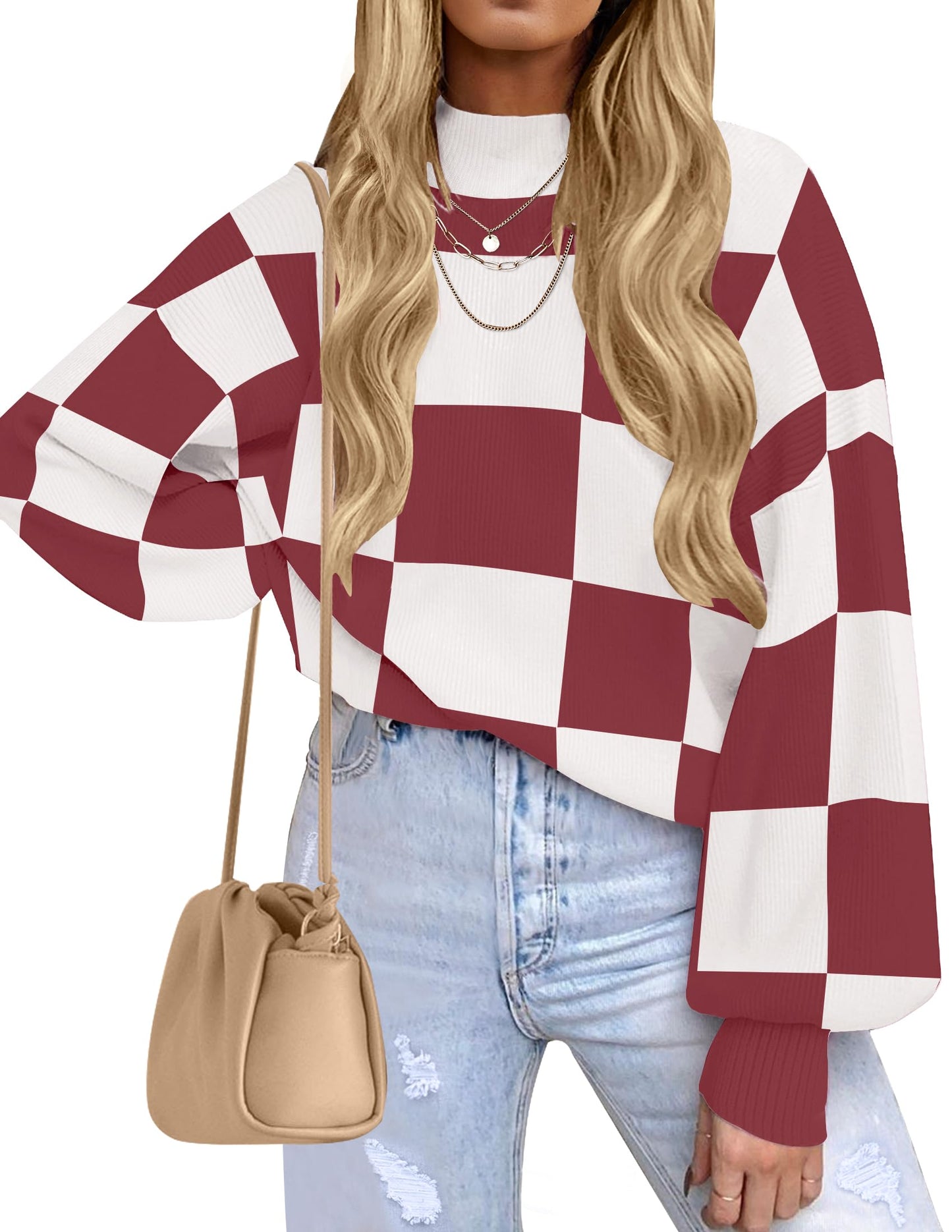 ZESICA Women's 2024 Fall Fashion Turtleneck Long Sleeve Striped Ribbed Knit Loose Pullover Sweater Tops
