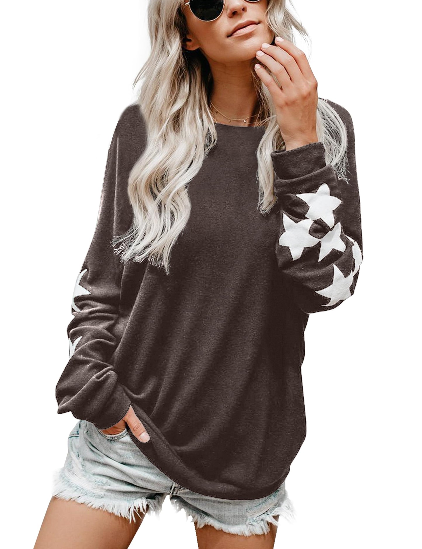 Blooming Jelly Womens Knit Pullover Sweaters Crewneck Long Sleeve Star Print Lightweight Cute Top