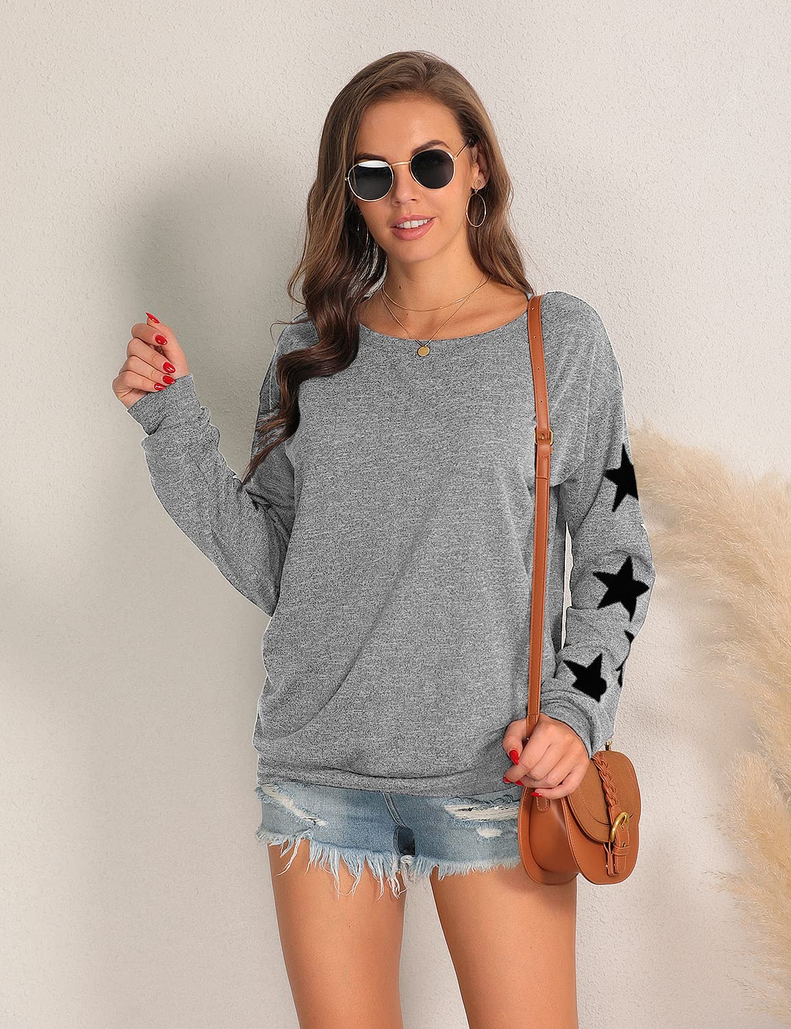 Blooming Jelly Womens Knit Pullover Sweaters Crewneck Long Sleeve Star Print Lightweight Cute Top