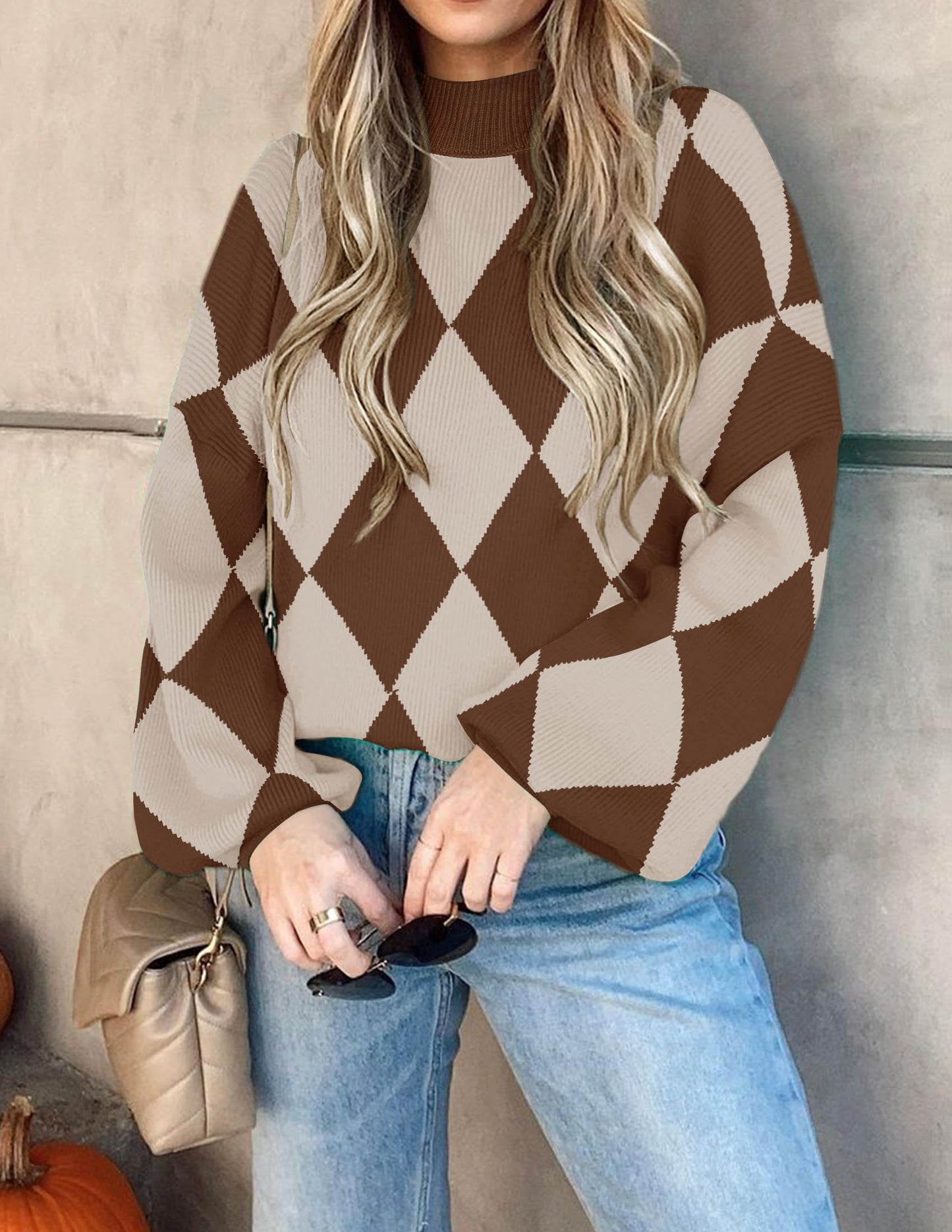 ZESICA Women's 2024 Fall Fashion Turtleneck Long Sleeve Striped Ribbed Knit Loose Pullover Sweater Tops