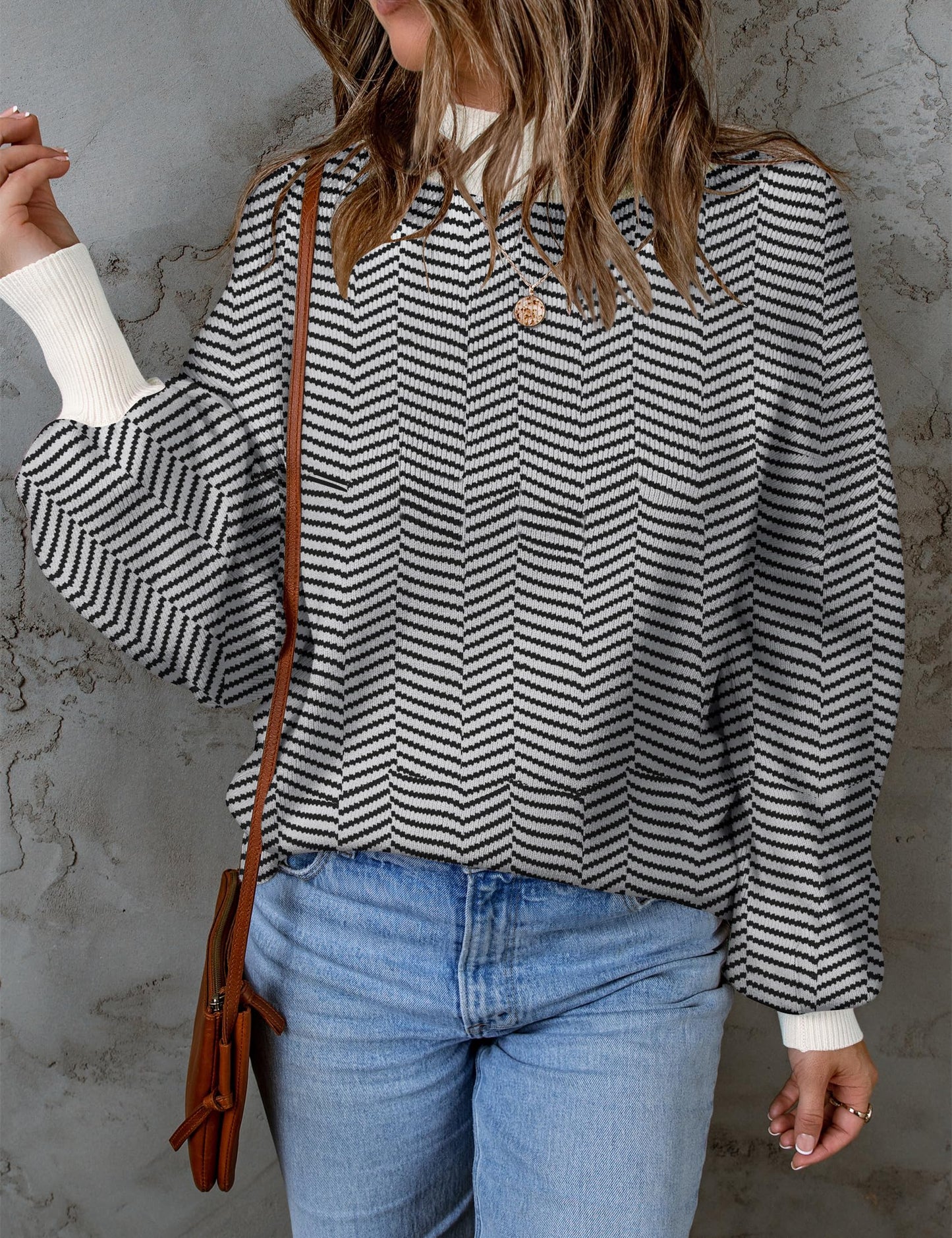 ZESICA Women's 2024 Fall Fashion Turtleneck Long Sleeve Striped Ribbed Knit Loose Pullover Sweater Tops