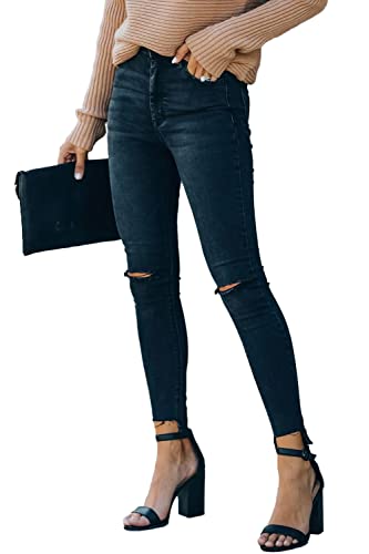 Allimy Women's High Rise Skinny Stretch Ripped Jeans High Waisted Destroyed Denim Pants