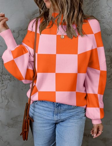 ZESICA Women's 2024 Fall Fashion Turtleneck Long Sleeve Striped Ribbed Knit Loose Pullover Sweater Tops