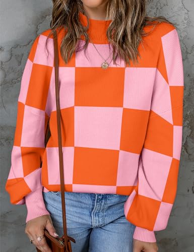 ZESICA Women's 2024 Fall Fashion Turtleneck Long Sleeve Striped Ribbed Knit Loose Pullover Sweater Tops