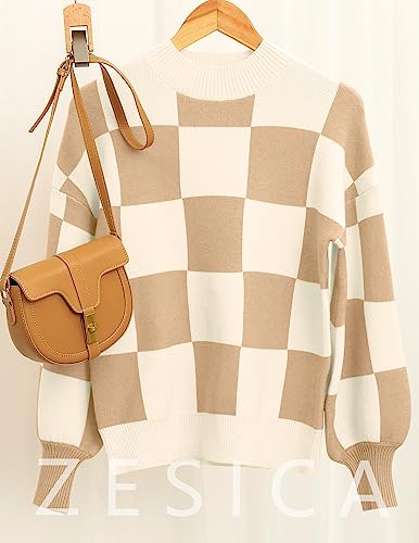 ZESICA Women's 2024 Fall Fashion Turtleneck Long Sleeve Striped Ribbed Knit Loose Pullover Sweater Tops
