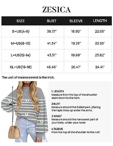 ZESICA Women's 2024 Fall Fashion Turtleneck Long Sleeve Striped Ribbed Knit Loose Pullover Sweater Tops