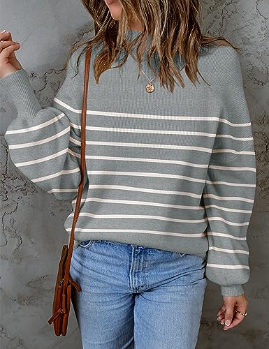 ZESICA Women's 2024 Fall Fashion Turtleneck Long Sleeve Striped Ribbed Knit Loose Pullover Sweater Tops