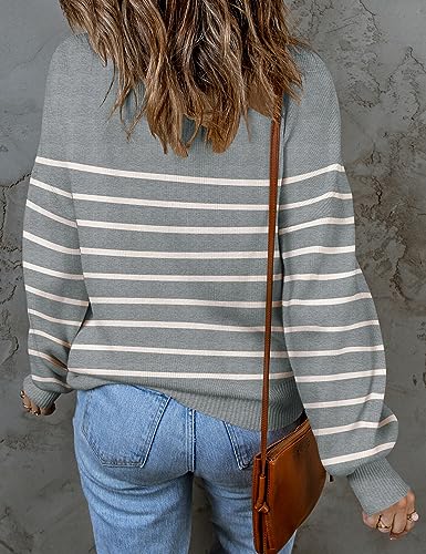 ZESICA Women's 2024 Fall Fashion Turtleneck Long Sleeve Striped Ribbed Knit Loose Pullover Sweater Tops