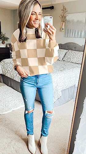 ZESICA Women's 2024 Fall Fashion Turtleneck Long Sleeve Striped Ribbed Knit Loose Pullover Sweater Tops