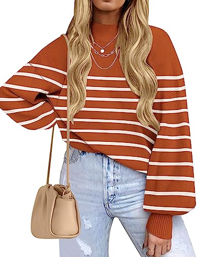 ZESICA Women's 2024 Fall Fashion Turtleneck Long Sleeve Striped Ribbed Knit Loose Pullover Sweater Tops
