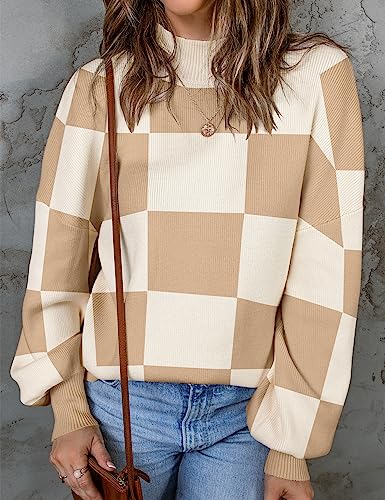 ZESICA Women's 2024 Fall Fashion Turtleneck Long Sleeve Striped Ribbed Knit Loose Pullover Sweater Tops