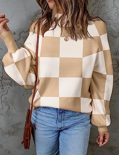 ZESICA Women's 2024 Fall Fashion Turtleneck Long Sleeve Striped Ribbed Knit Loose Pullover Sweater Tops