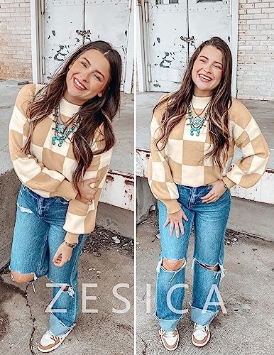 ZESICA Women's 2024 Fall Fashion Turtleneck Long Sleeve Striped Ribbed Knit Loose Pullover Sweater Tops
