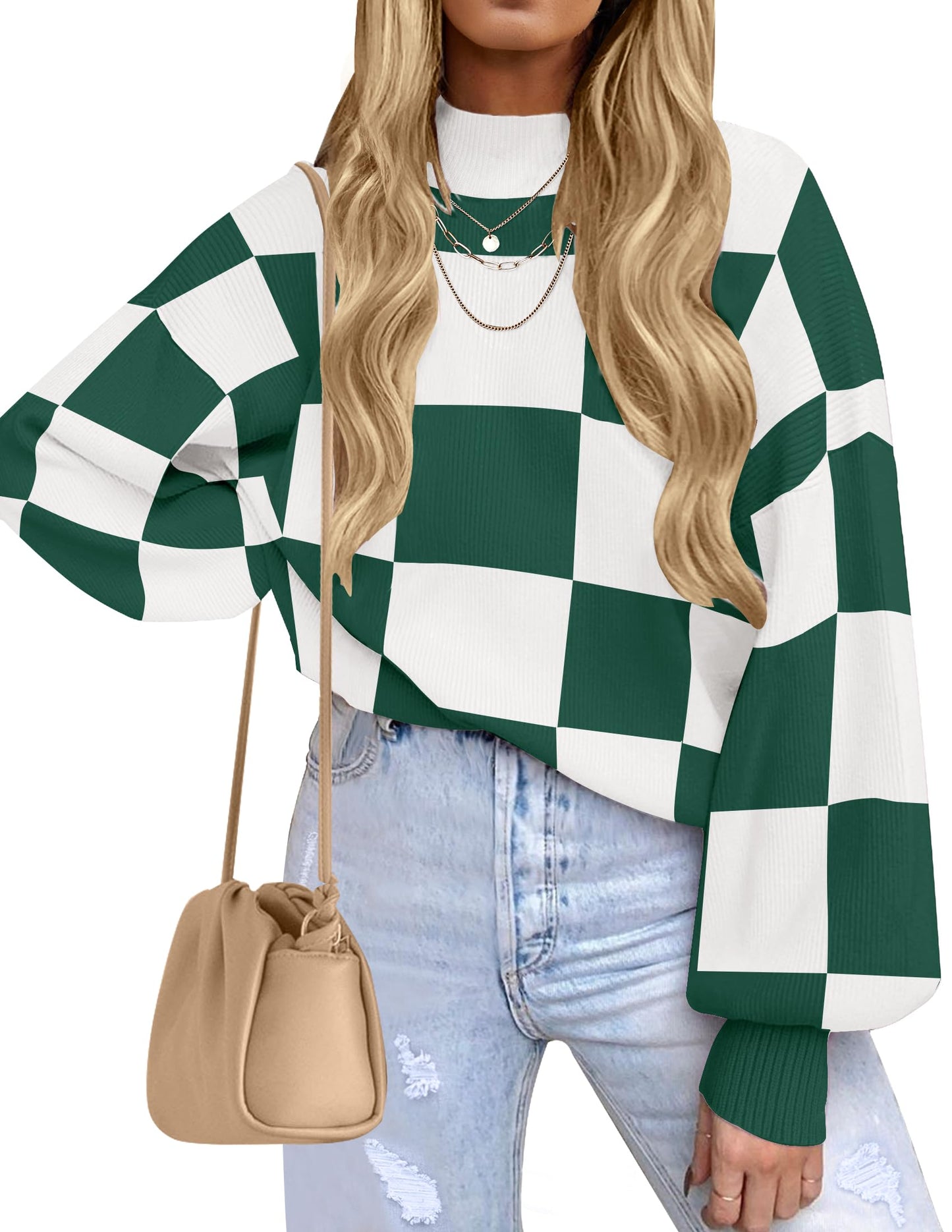 ZESICA Women's 2024 Fall Fashion Turtleneck Long Sleeve Striped Ribbed Knit Loose Pullover Sweater Tops