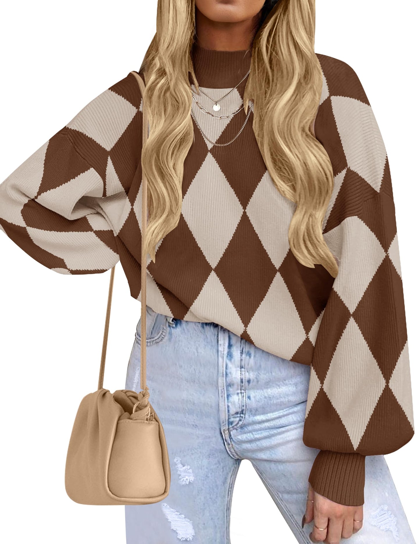 ZESICA Women's 2024 Fall Fashion Turtleneck Long Sleeve Striped Ribbed Knit Loose Pullover Sweater Tops