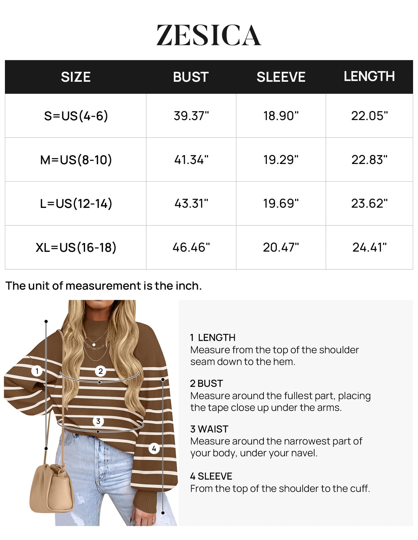 ZESICA Women's 2024 Fall Fashion Turtleneck Long Sleeve Striped Ribbed Knit Loose Pullover Sweater Tops