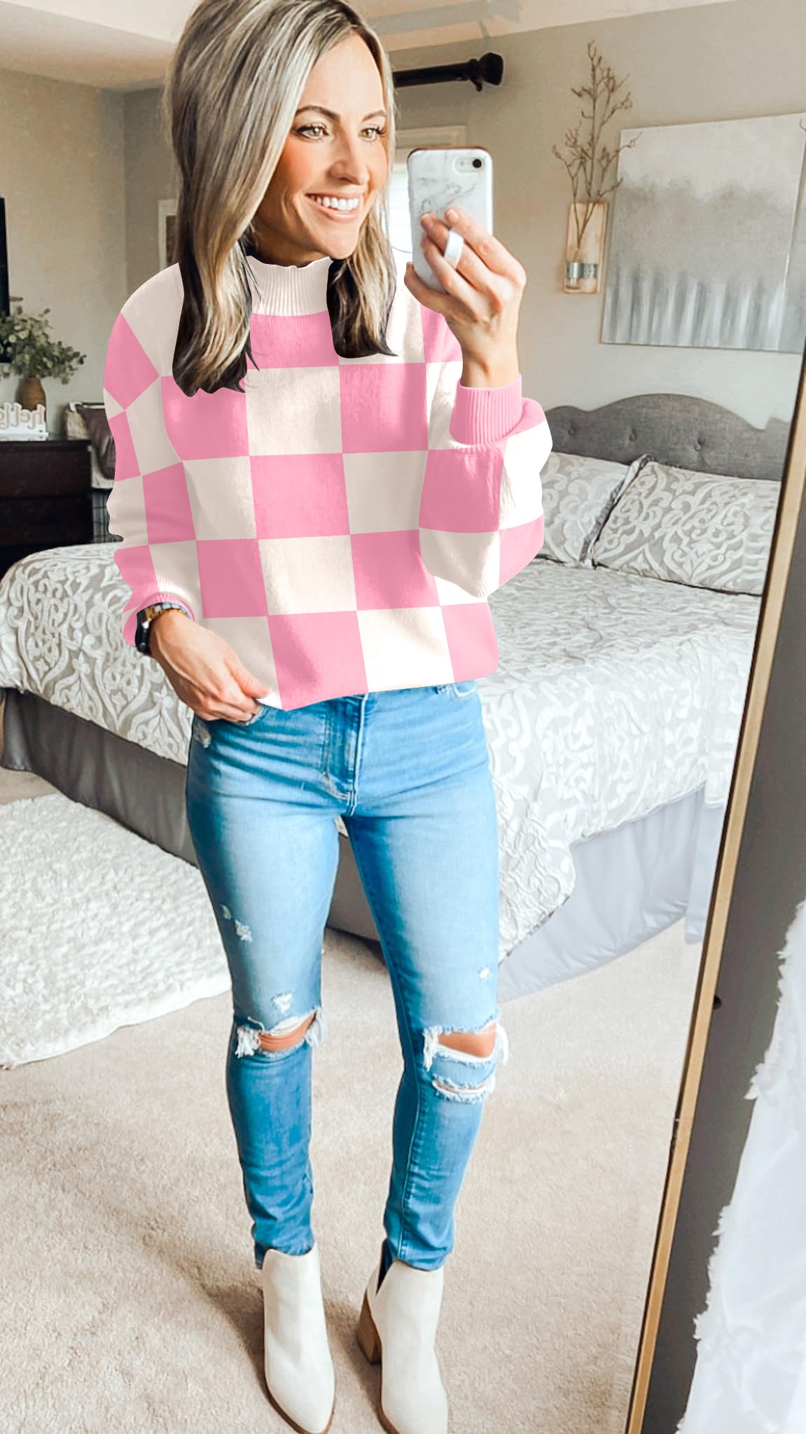 ZESICA Women's 2024 Fall Fashion Turtleneck Long Sleeve Striped Ribbed Knit Loose Pullover Sweater Tops