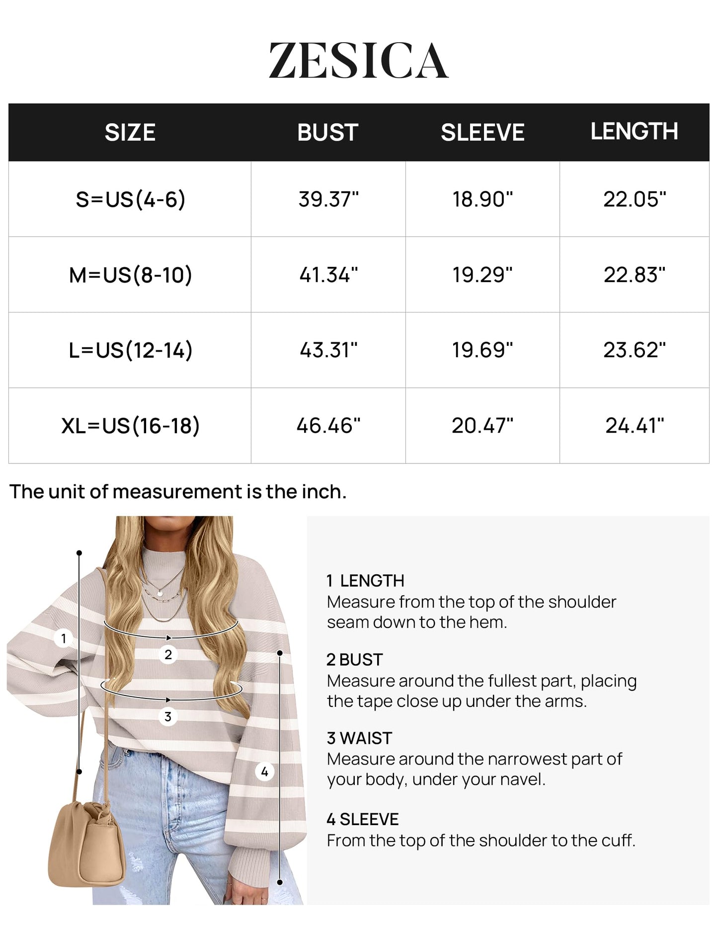 ZESICA Women's 2024 Fall Fashion Turtleneck Long Sleeve Striped Ribbed Knit Loose Pullover Sweater Tops