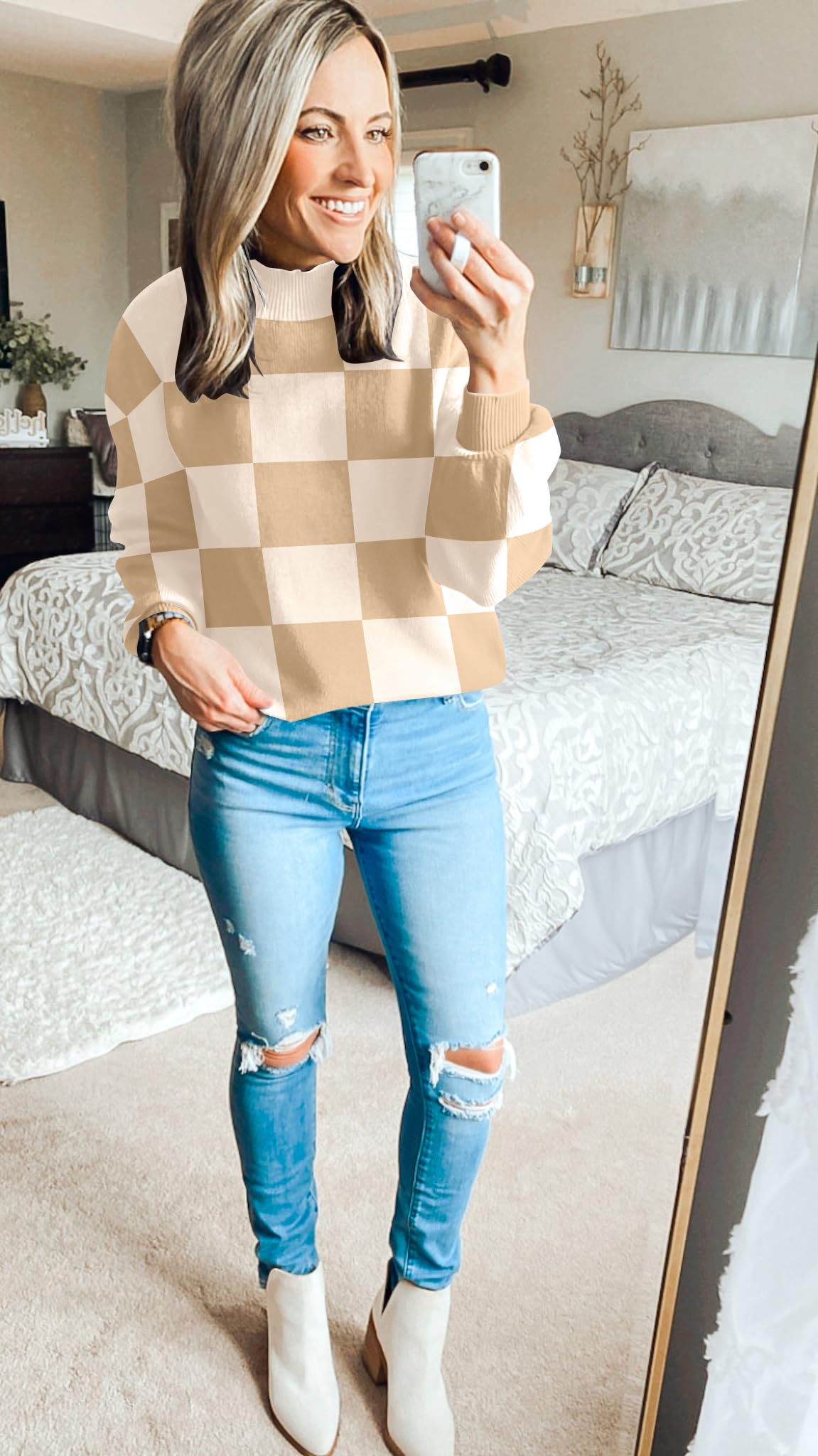 ZESICA Women's 2024 Fall Fashion Turtleneck Long Sleeve Striped Ribbed Knit Loose Pullover Sweater Tops