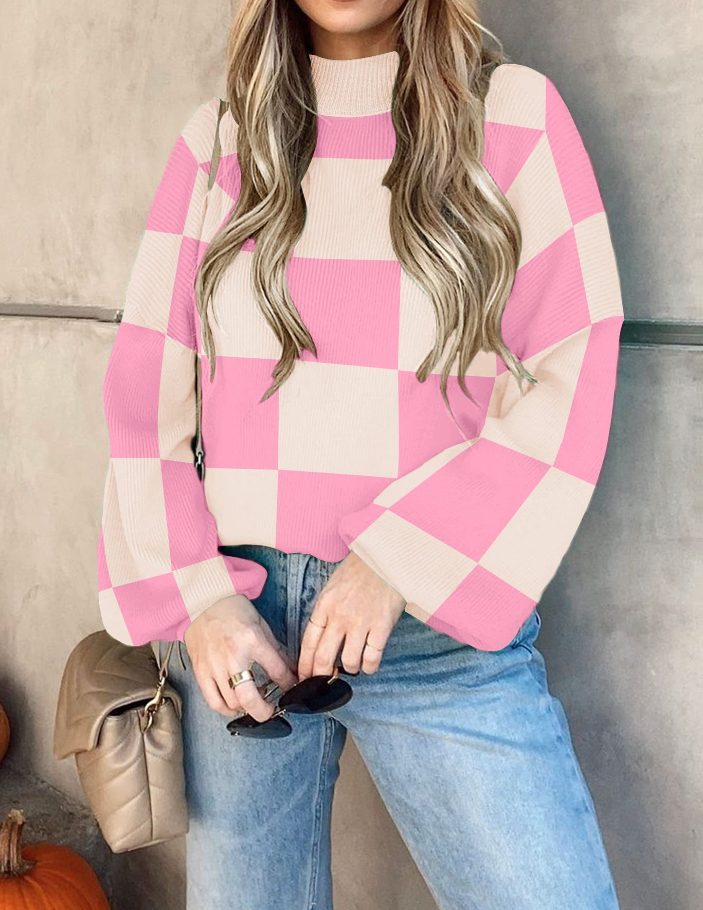 ZESICA Women's 2024 Fall Fashion Turtleneck Long Sleeve Striped Ribbed Knit Loose Pullover Sweater Tops