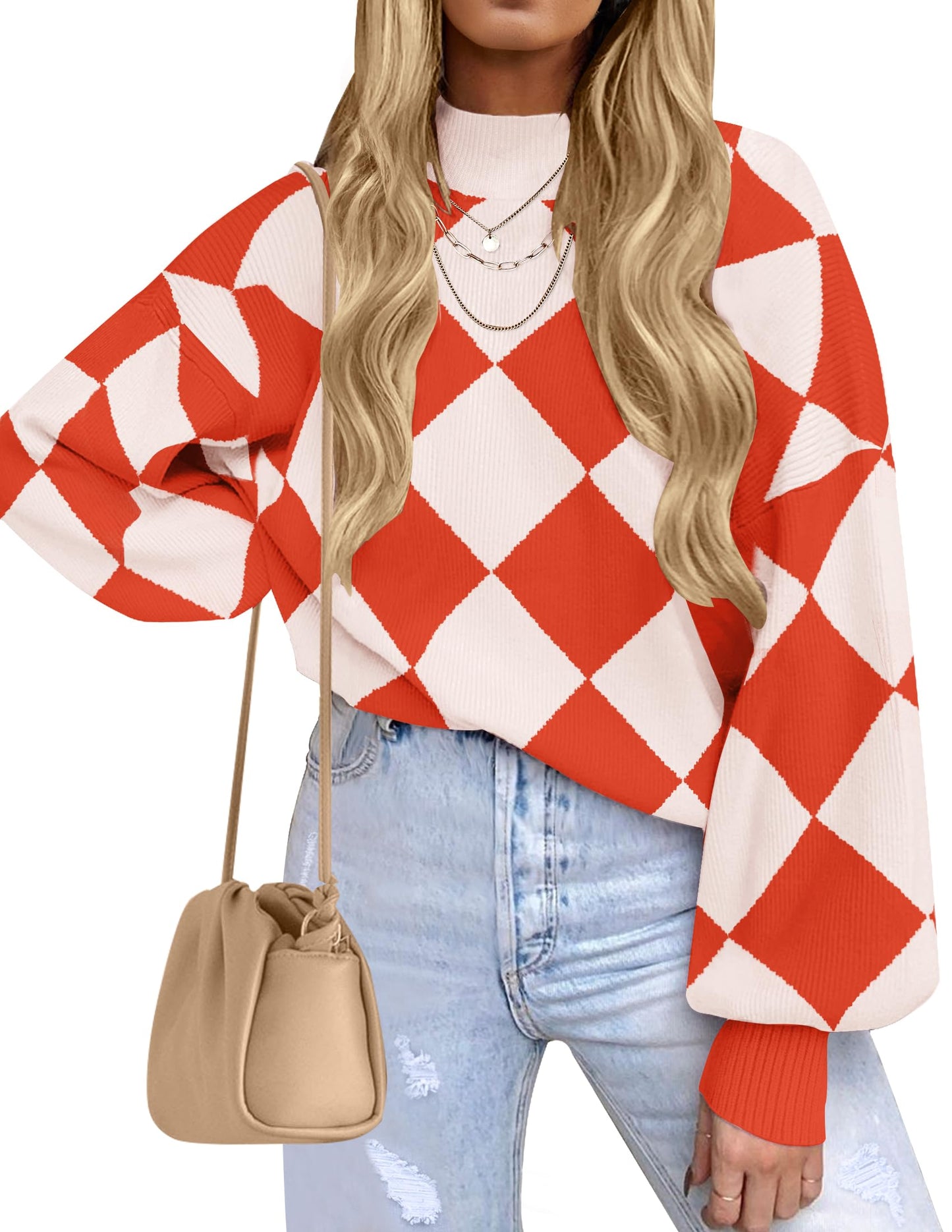 ZESICA Women's 2024 Fall Fashion Turtleneck Long Sleeve Striped Ribbed Knit Loose Pullover Sweater Tops