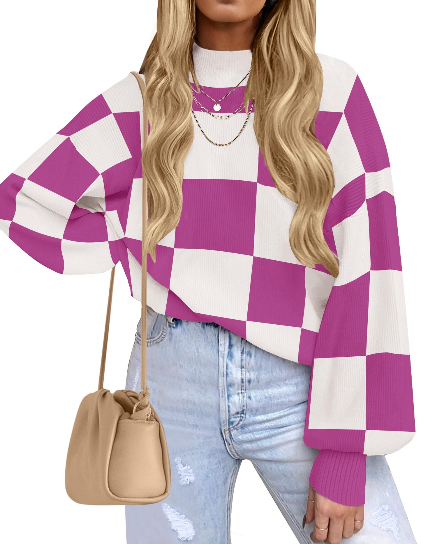 ZESICA Women's 2024 Fall Fashion Turtleneck Long Sleeve Striped Ribbed Knit Loose Pullover Sweater Tops