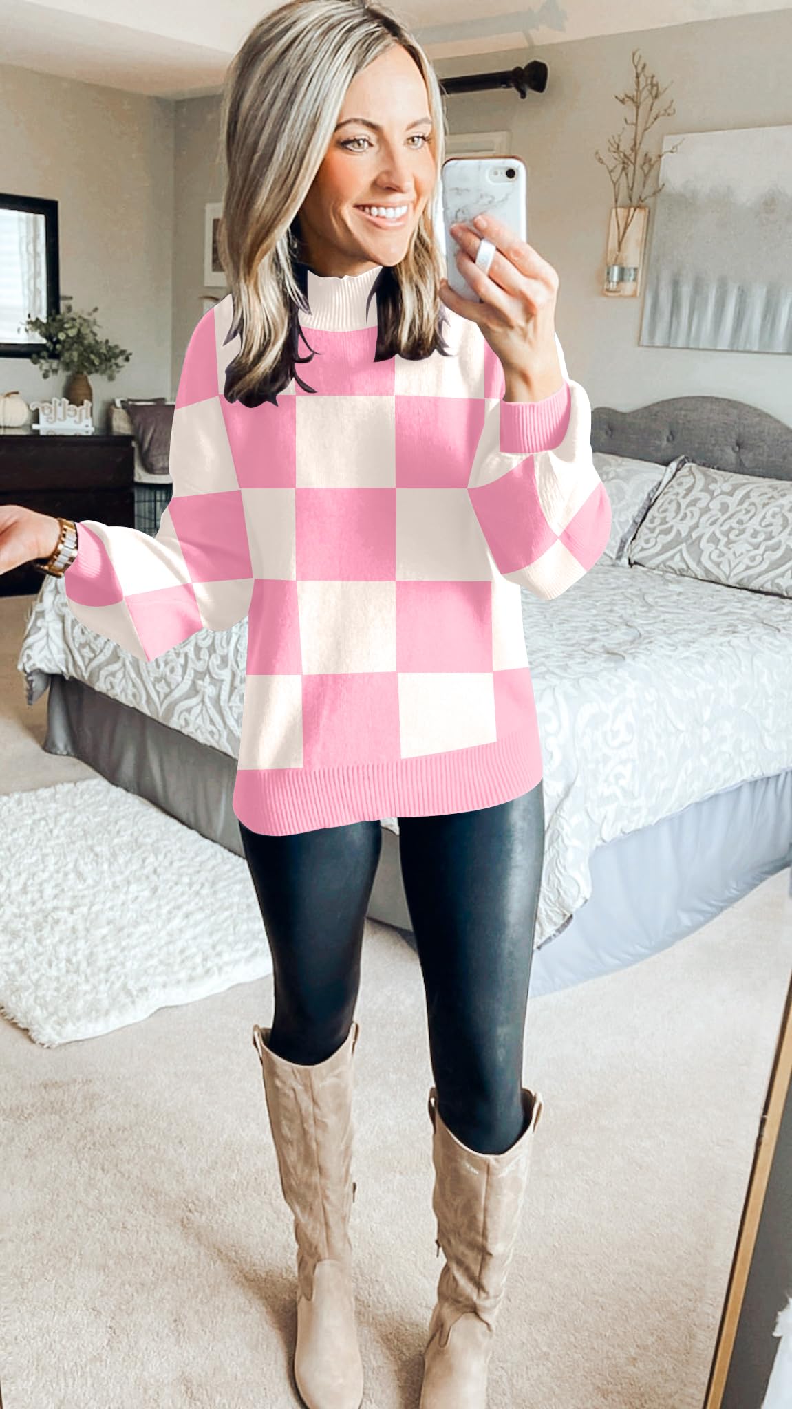 ZESICA Women's 2024 Fall Fashion Turtleneck Long Sleeve Striped Ribbed Knit Loose Pullover Sweater Tops