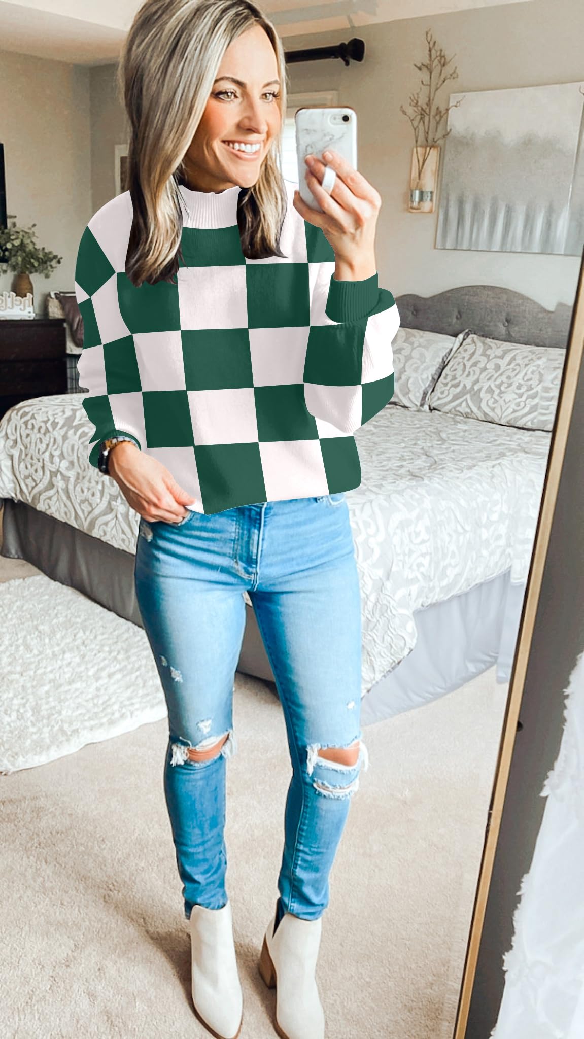 ZESICA Women's 2024 Fall Fashion Turtleneck Long Sleeve Striped Ribbed Knit Loose Pullover Sweater Tops