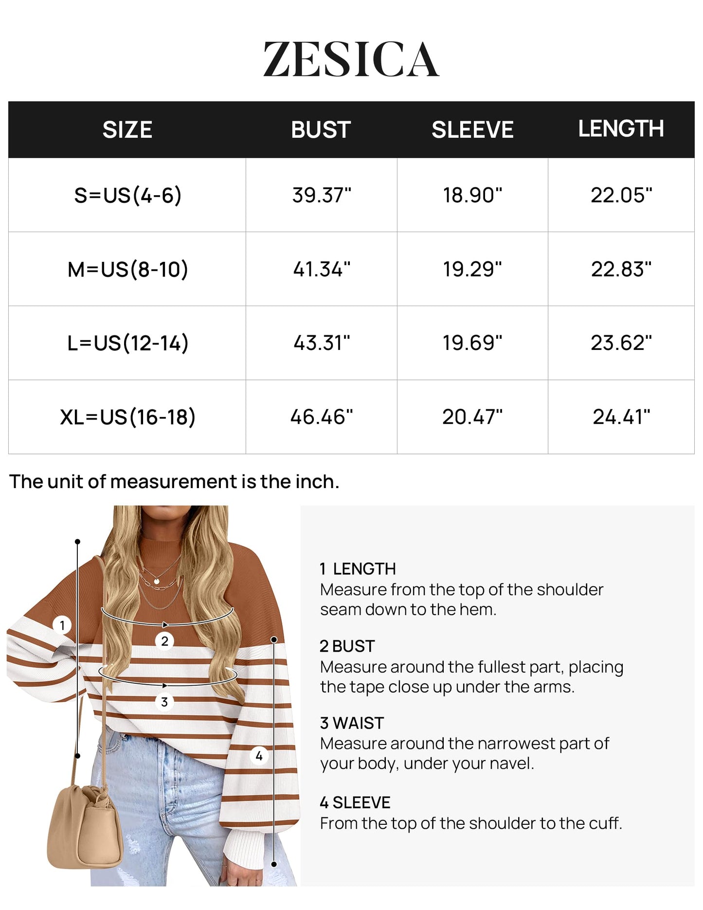 ZESICA Women's 2024 Fall Fashion Turtleneck Long Sleeve Striped Ribbed Knit Loose Pullover Sweater Tops
