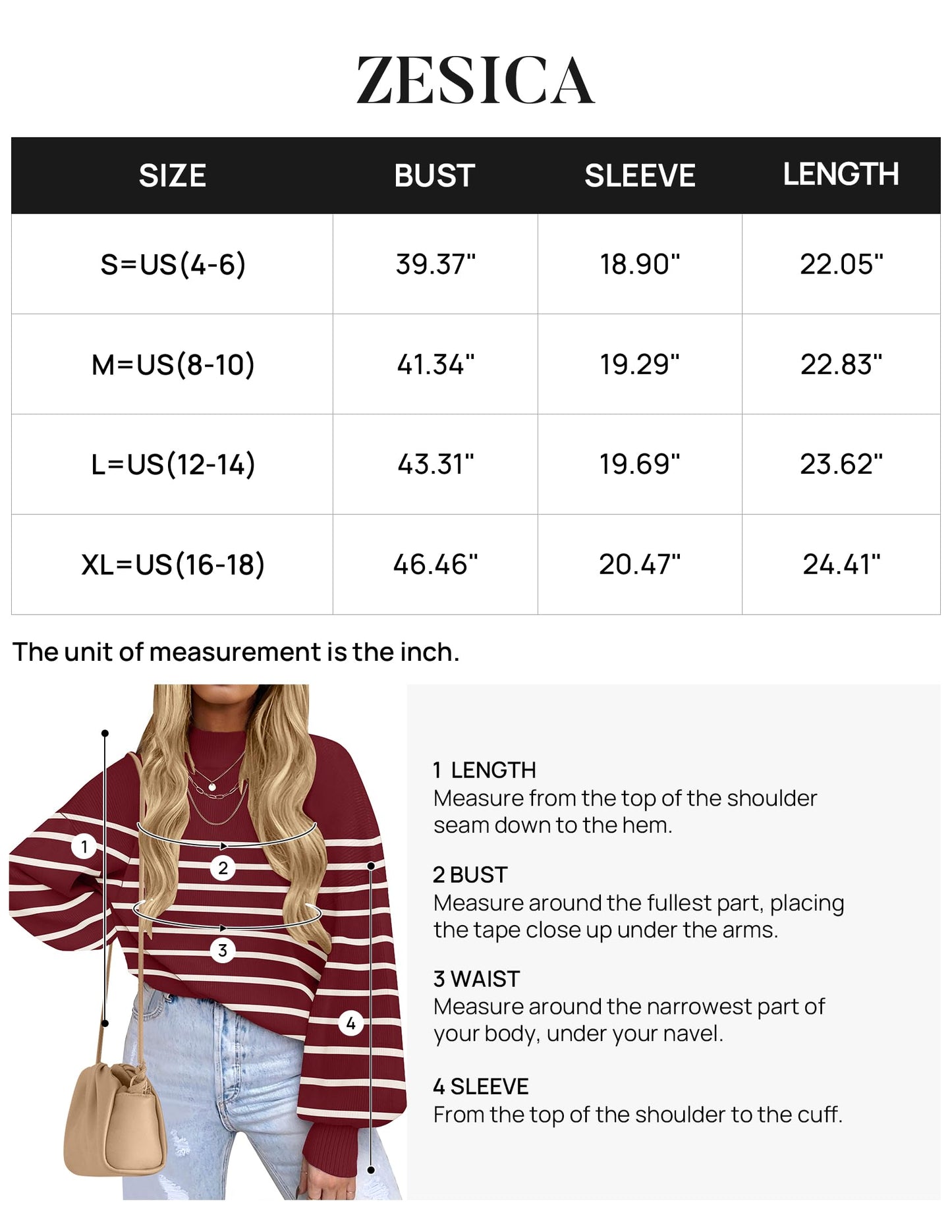 ZESICA Women's 2024 Fall Fashion Turtleneck Long Sleeve Striped Ribbed Knit Loose Pullover Sweater Tops