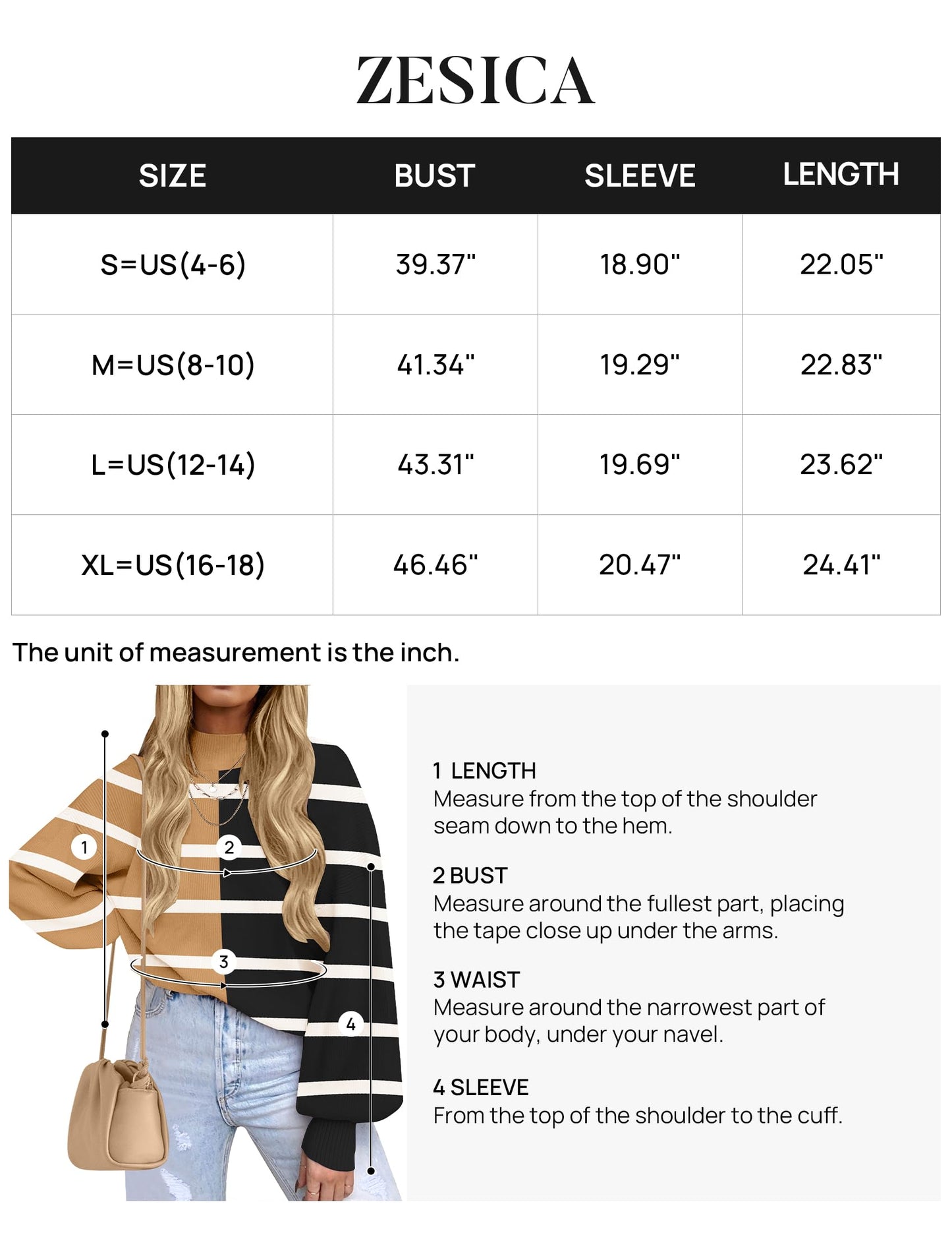 ZESICA Women's 2024 Fall Fashion Turtleneck Long Sleeve Striped Ribbed Knit Loose Pullover Sweater Tops