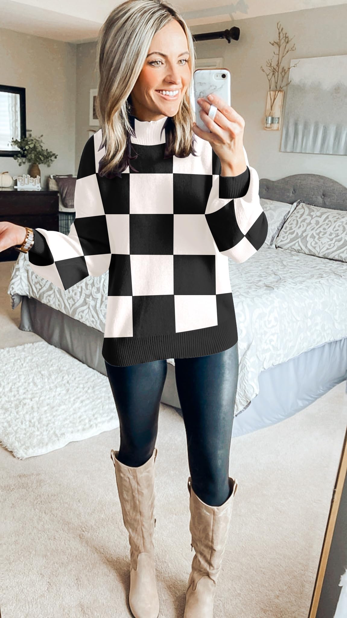 ZESICA Women's 2024 Fall Fashion Turtleneck Long Sleeve Striped Ribbed Knit Loose Pullover Sweater Tops